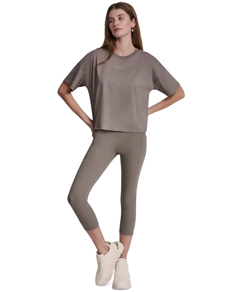 Dkny Sport Women's Metallic Bubble Logo Drop Shoulder Pull-On T-Shirt