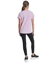 Dkny Sport Women's Embroidered Crewneck Logo Roll-Sleeve Top