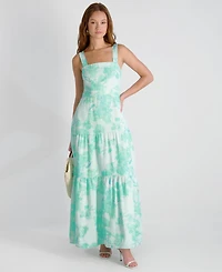 French Connection Women's Cooper Linen Sophie Fleur Square Neck Maxi Dress