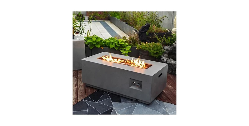 Flynama 42inch Rectangle Steel Fire Pit Outdoor Fire Table with Glass Wind Guard