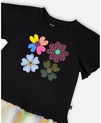 Deux par Deux Big Girls ganic Cotton Tunic Black with Mesh Frill