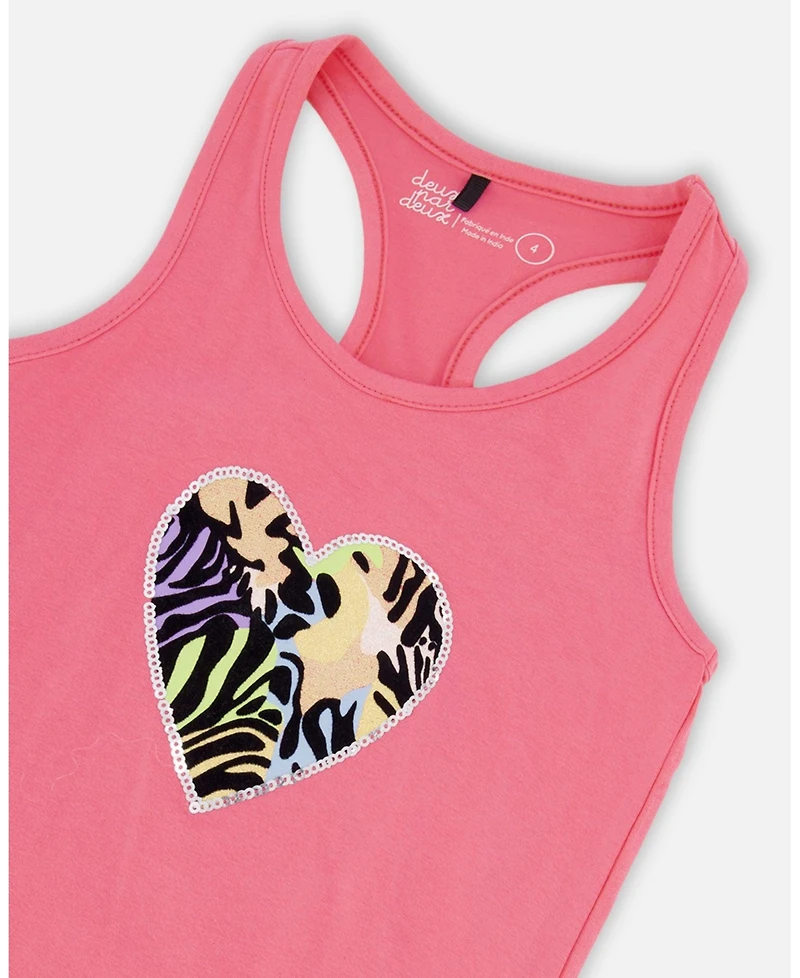 Deux par Big Girls ganic Cotton Jersey Tank Top Pink with Screen Print
