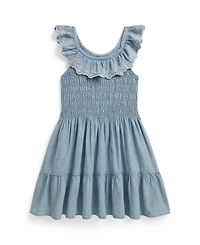 Polo Ralph Lauren Girls' 2-6X Blueberry-Overlay Round Neck Dress