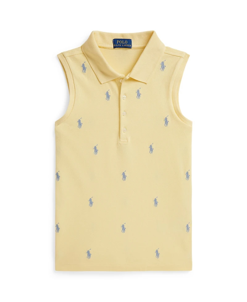 Polo Ralph Lauren Girls' 7-16 Four-Button Placket Pony Stretch Mesh Shirt