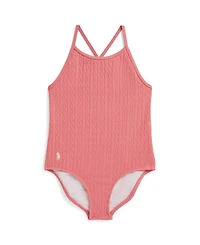 Polo Ralph Lauren Girls' 2T-6X Mini-Cable Jacquard Round Neck One-Piece Swimsuit