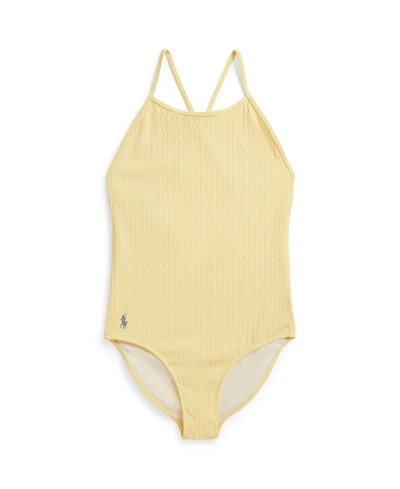 Polo Ralph Lauren Girls' 7-16 Mini-Cable Jacquard Round Neck One-Piece Swimsuit