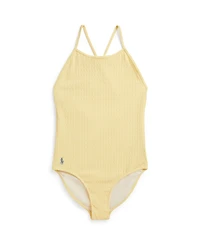 Polo Ralph Lauren Girls' 7-16 Mini-Cable Jacquard Round Neck One-Piece Swimsuit