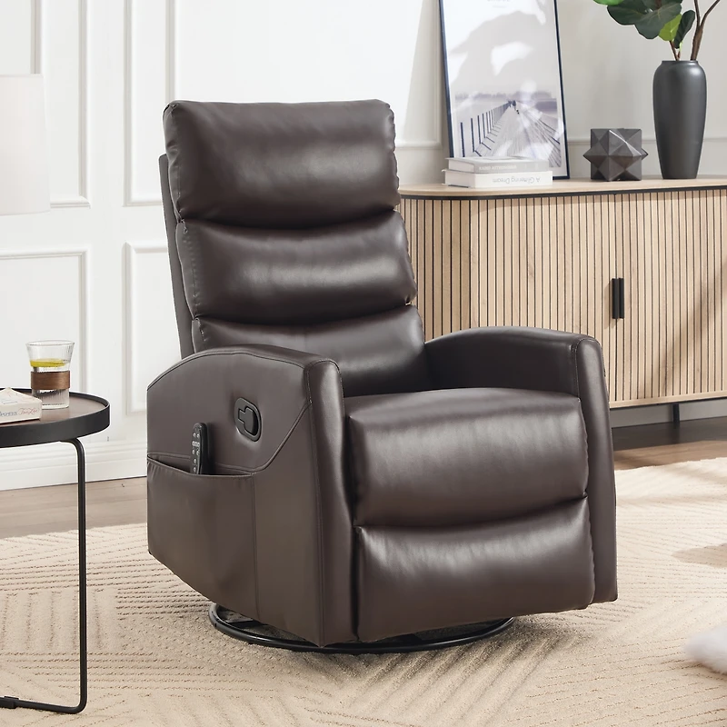 Clihome Manual Recliner Chair Heat Massage with Rocker and Swivel Fabric for Living Room.
