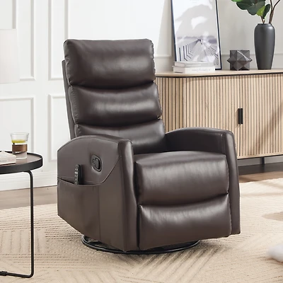 Clihome Manual Recliner Chair Heat Massage with Rocker and Swivel Fabric for Living Room.