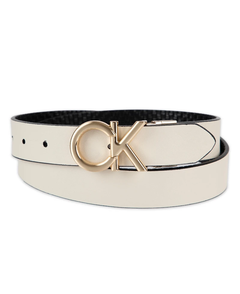 Calvin Klein Women's Reversible Puffed Ck Monogram Buckle Belt