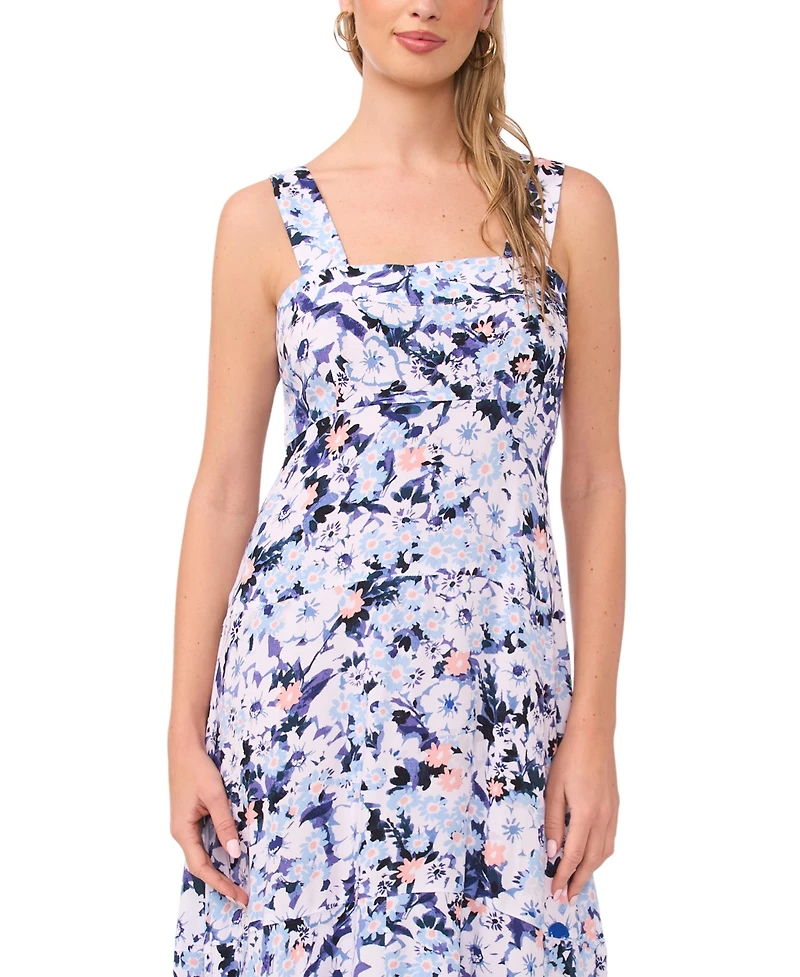 Vince Camuto Women's Smocked Back Challis Square Neck Maxi Dress