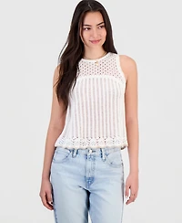 Hooked Up by Iot Juniors' Tipped Crochet Sleeveless Tank Top Sweater