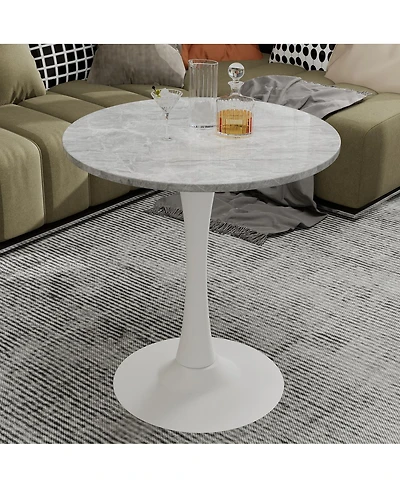 Streamdale Furniture White Mid-Century Modern Marble Coffee/Dining Table (2-4 People)