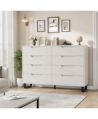 gaomon Farmhouse Tv Stand with 8 Drawers, 55" Wide Entertainment Center for TVs up to 75 Inch with Metal Legs