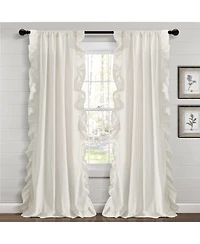 Lush Decor Farmhouse Reyna Ruffle Window Curtain Panels Pair 54"W x 84"L Neutral - Striped Curtains for Bedroom