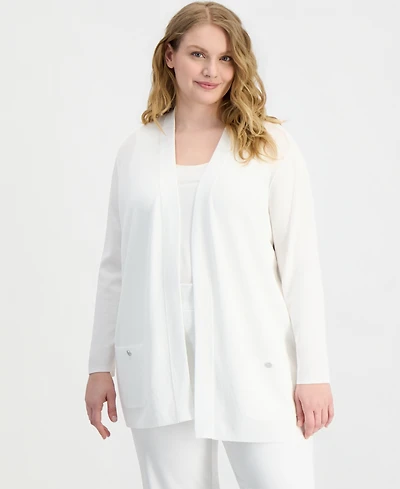 Anne Klein Plus Long-Sleeve Open-Front Cardigan