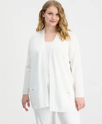 Anne Klein Plus Long-Sleeve Open-Front Cardigan