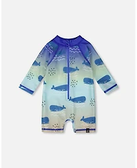 Deux par Deux Baby Boys One-Piece Long Sleeve Rashguard Blue Whale Print
