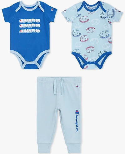 Champion Baby Boys' Round Neck Bodysuits & Elastic Joggers, 3-Piece Set