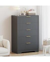 gaomon Dresser for Bedroom with 5 Drawers, Wave Fluted Modern Chest of Tall Wood Storage Organizer Nursery, Hallway, Living Room, Closet