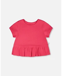 Deux Par Deux Girl Rib Crop T-Shirt with Frill Pink - Child