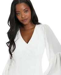 ivy + blu Women's Sheer Flounce Sleeve V-Neck Mini Dress