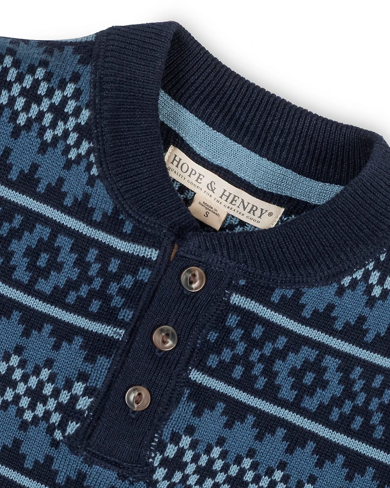 Hope & Henry Little and Big Boys' Organic Long Sleeve Henley Pullover Sweater with Elbow Patches