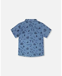 Deux par Toddler Boys Chambray Short-Sleeve Shirt Blue Printed Skateboards