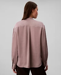 Calvin Klein Women's Washed Satin Collared Relaxed Shirt