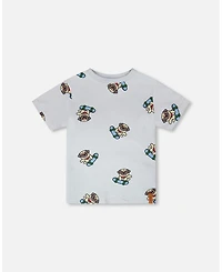 Deux par Toddler Boys ganic Cotton Jersey T-Shirt Blue Pug Print