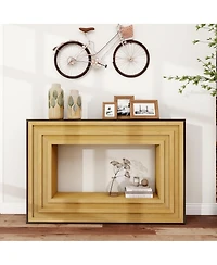 Boyel Living Modern Contrast Entryway Table Console Table with Layered Wood Frame and Black Top