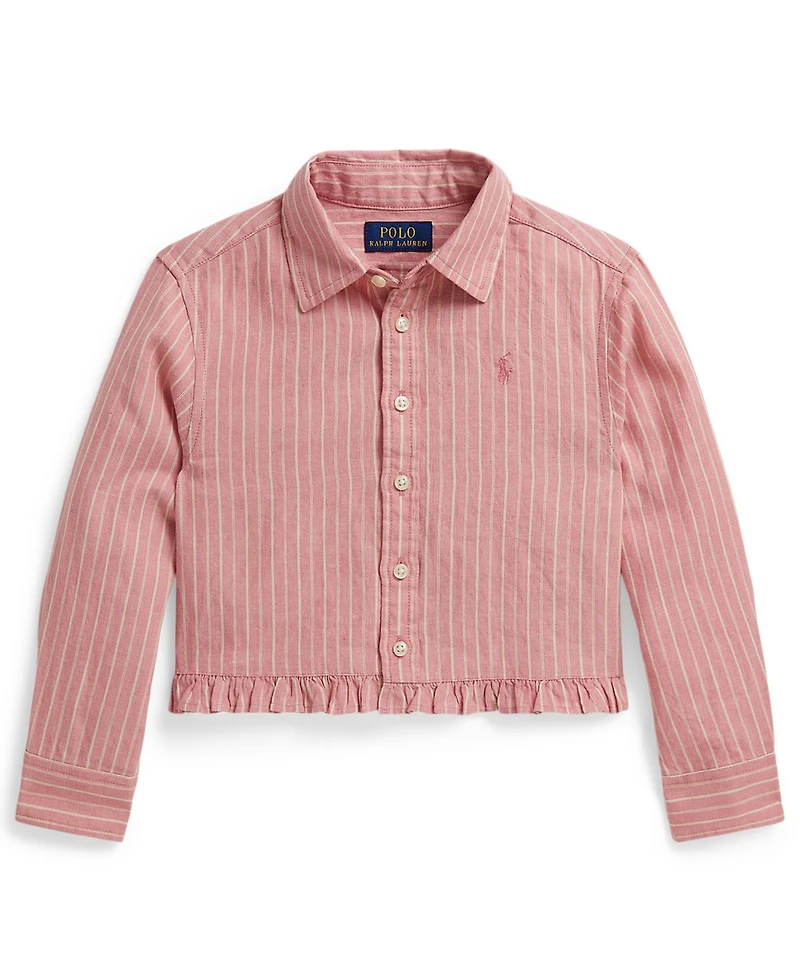 Polo Ralph Lauren Girls' 2-6X Striped Point Collar Ruffled Shirt