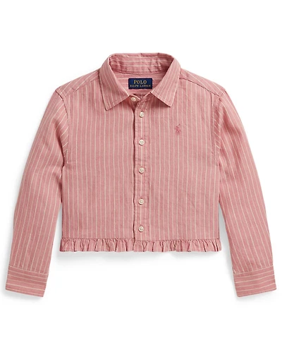Polo Ralph Lauren Girls' 2-6X Striped Point Collar Ruffled Shirt