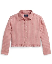 Polo Ralph Lauren Girls' 2-6X Striped Point Collar Ruffled Shirt