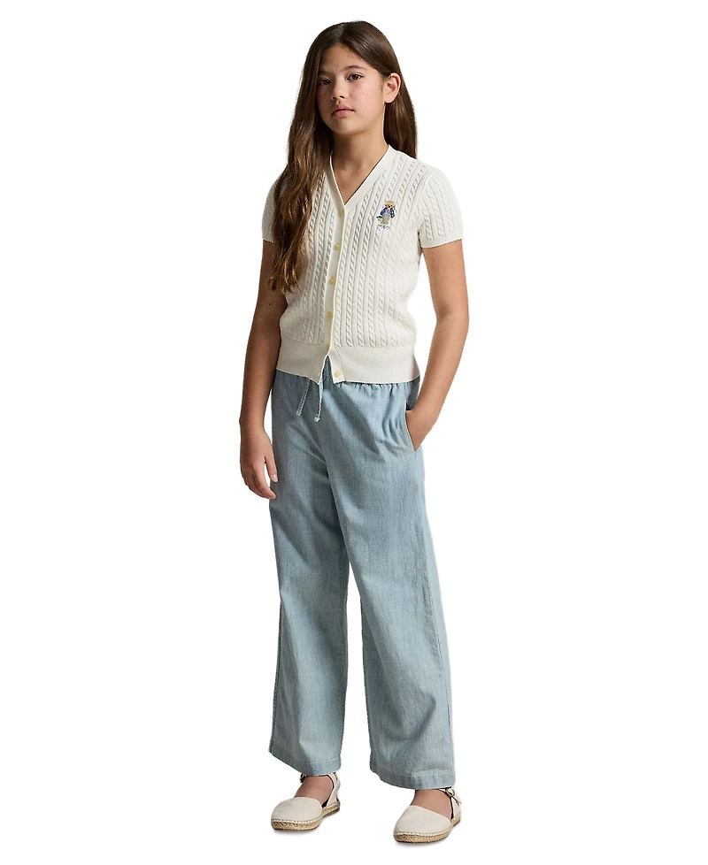 Polo Ralph Lauren Girls' 7-16 Bear Cable V-Neck Cardigan