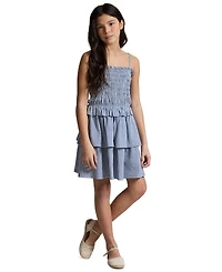 Polo Ralph Lauren Girls' 7-16 Plaid Smocked Straight Neck Jersey Dress