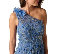 Adrianna Papell Petite One Shoulder Bead Dress