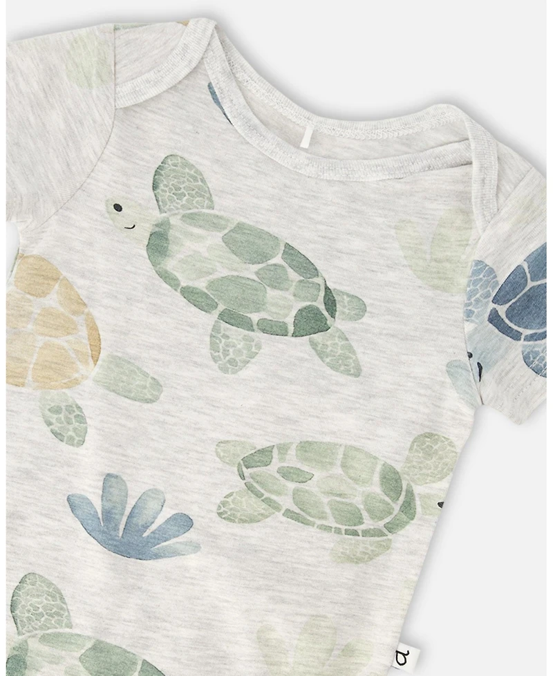 Deux par Baby Boys Evolutive Cotton Jersey Onesie Grey Mix Turtle Print