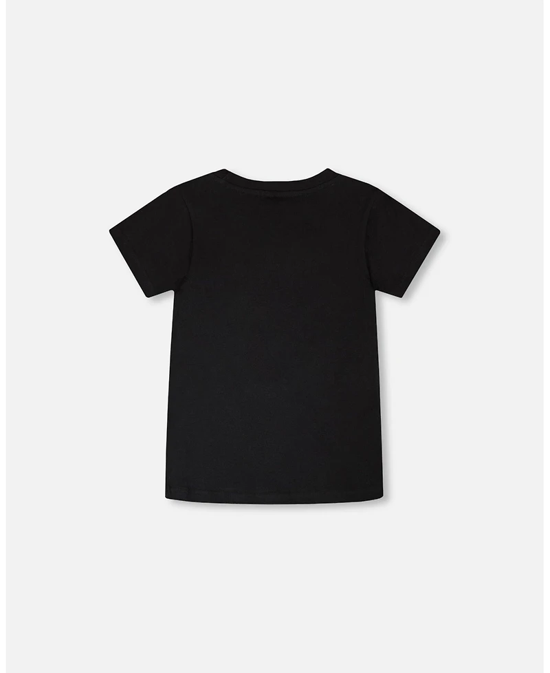 Deux par Deux Big Boys ganic Cotton Jersey T-Shirt with Dino Print Black