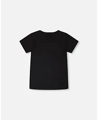 Deux par Deux Big Boys ganic Cotton Jersey T-Shirt with Dino Print Black