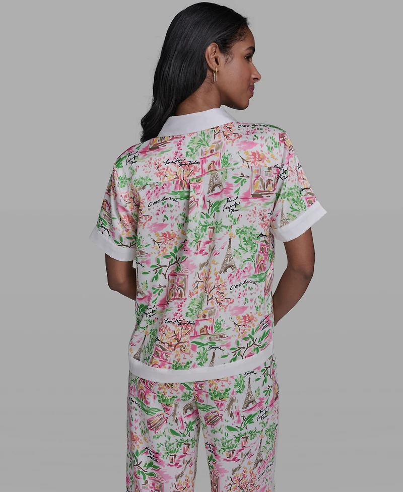 Karl Lagerfeld Paris Women's Collared Short-Sleeve Top