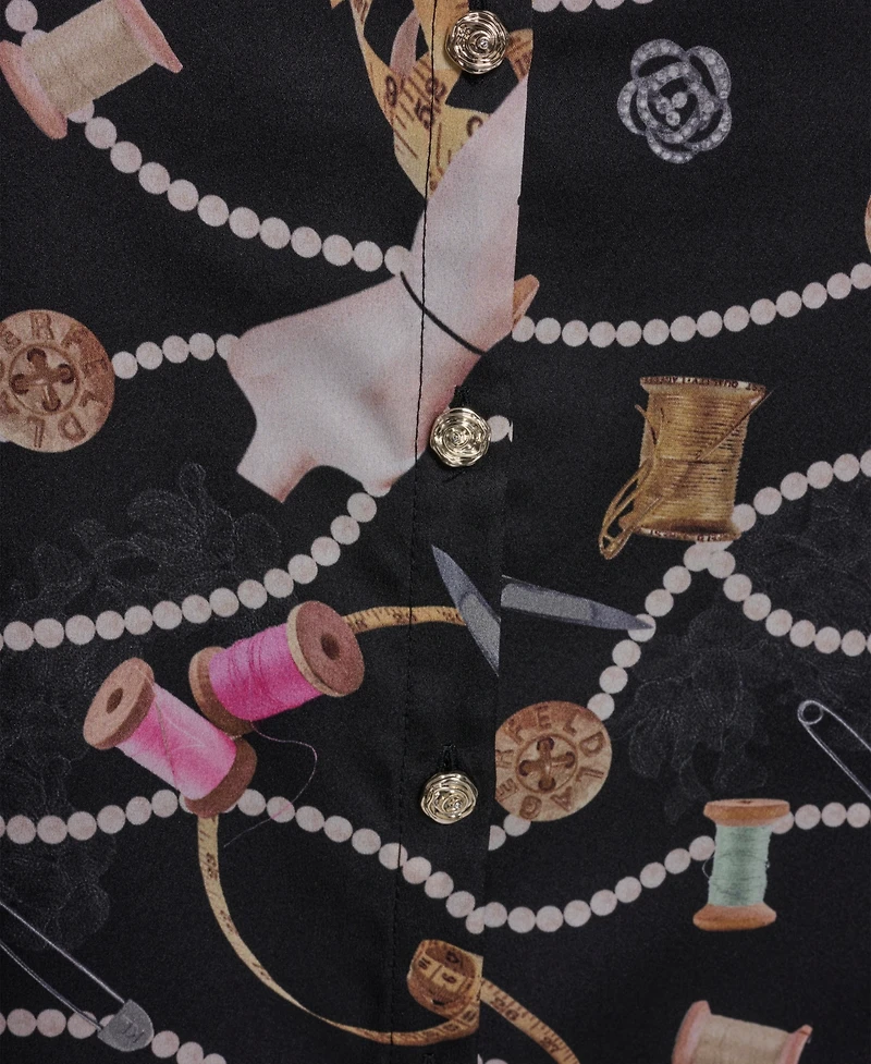 Karl Lagerfeld Paris Women's All-Over Printed Button Front Blouse