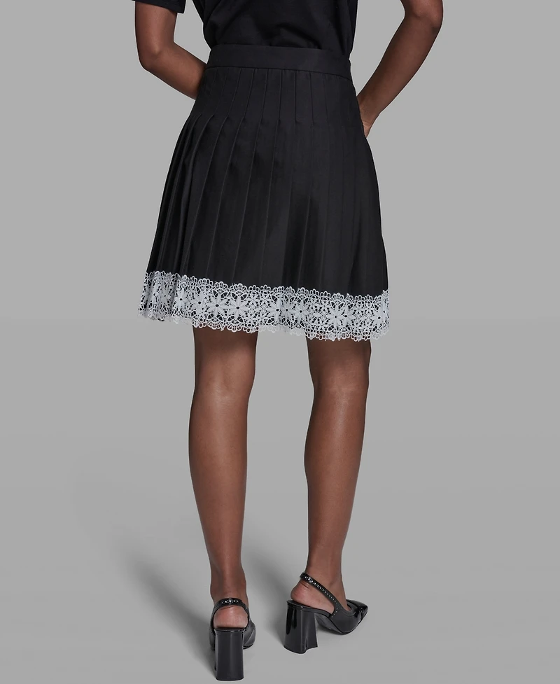 Karl Lagerfeld Paris Women's Pleated Lace Trim Skirt