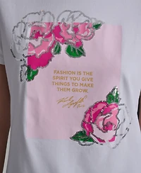 Karl Lagerfeld Paris Women's Rose Print Crew Neck T-Shirt