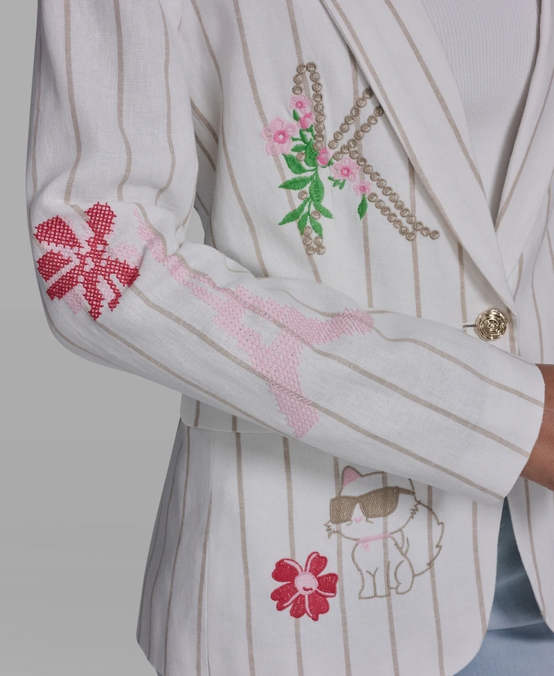 Karl Lagerfeld Paris Women's Stripe Collared Blazer