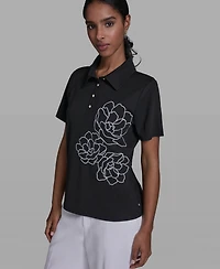 Karl Lagerfeld Paris Women's Short-Sleeve Collared Blouse