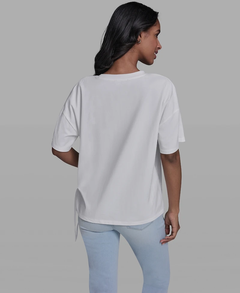 Karl Lagerfeld Paris Women's & Choupette Frame Side Tie Crew Neck T-Shirt