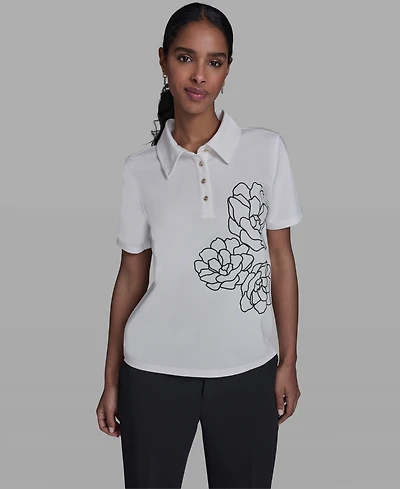Karl Lagerfeld Paris Women's Short-Sleeve Collared Blouse