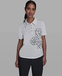 Karl Lagerfeld Paris Women's Short-Sleeve Collared Blouse