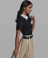 Karl Lagerfeld Paris Women's Collared Short-Sleeve Blouse Top